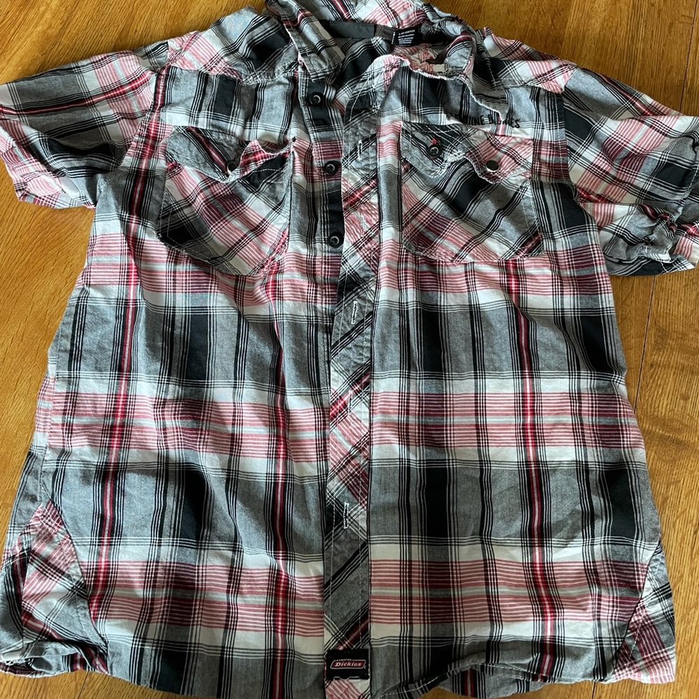 Dickies red and black plaid button down